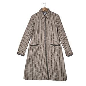Y2K zbd Design Tweed Coat 12 Beige Silk Blend Fringe Old Money City Chic